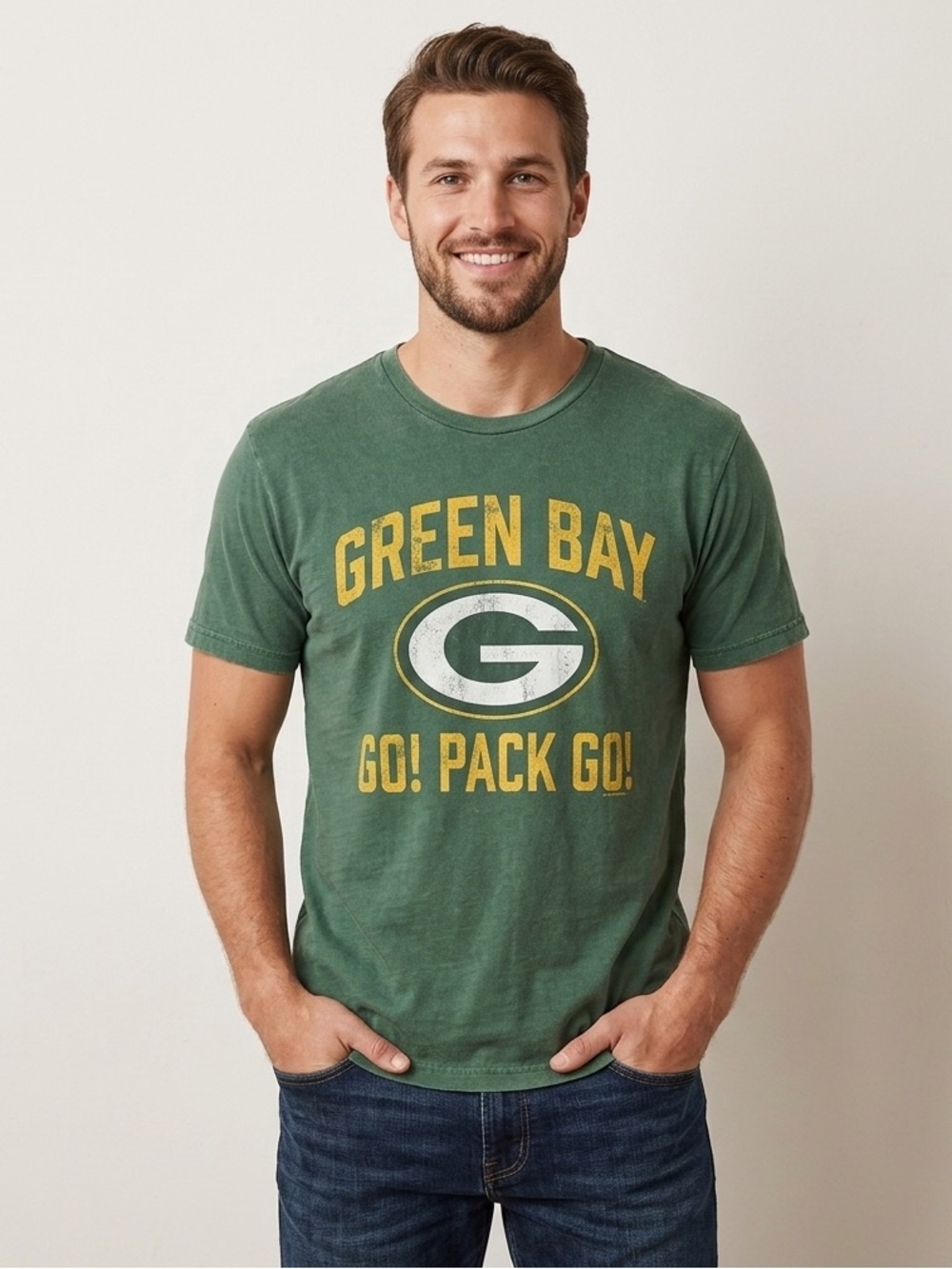 Fanatics Green Bay Graphic Tee w/ Yellow Logo Size Small Cotton T-Shirt Packers